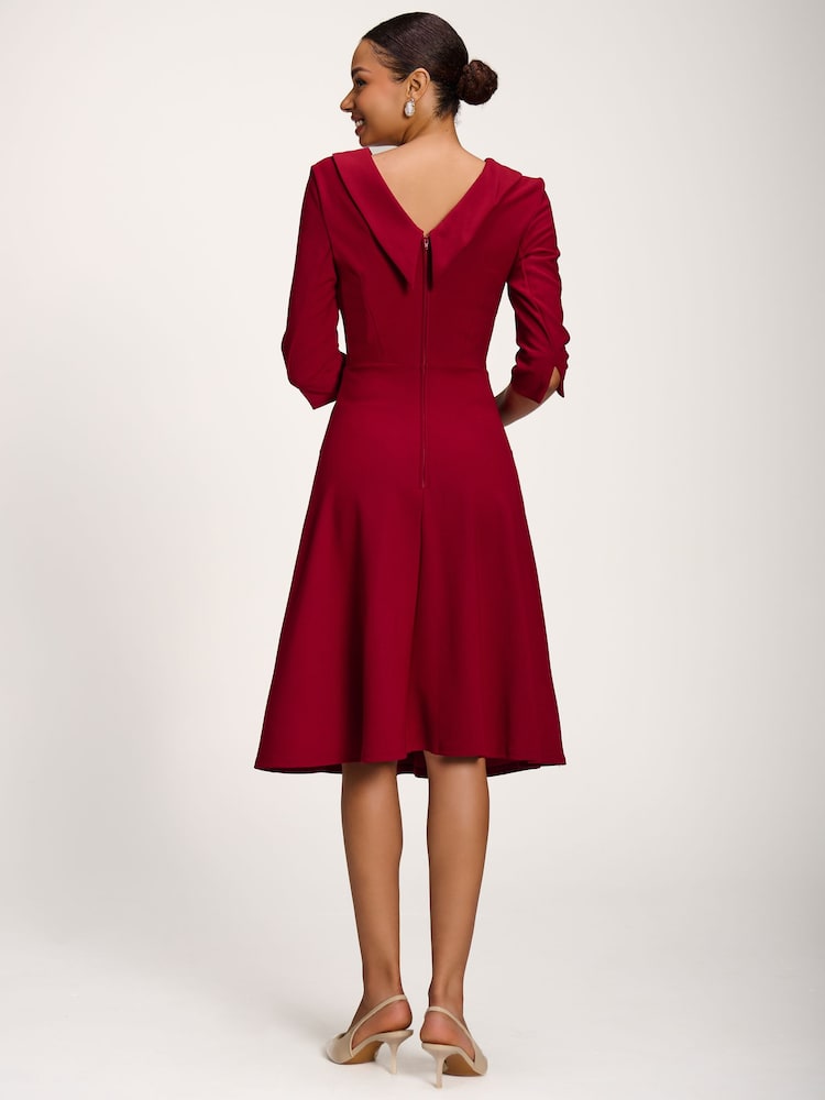 Jolie Moi Burgundy Roll Neck ¾ Sleeve Midi Dress - Image 2 of 6