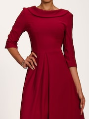 Jolie Moi Burgundy Roll Neck ¾ Sleeve Midi Dress - Image 3 of 6
