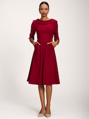 Jolie Moi Burgundy Roll Neck ¾ Sleeve Midi Dress - Image 4 of 6