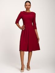 Jolie Moi Burgundy Roll Neck ¾ Sleeve Midi Dress - Image 5 of 6