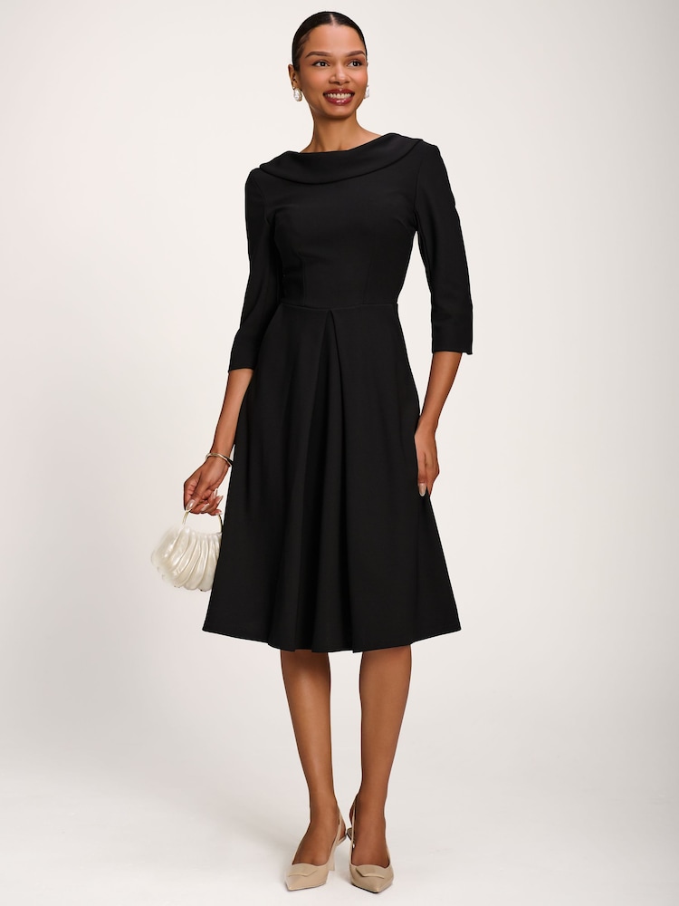 Jolie Moi Black Roll Neck ¾ Sleeve Midi Dress - Image 1 of 6