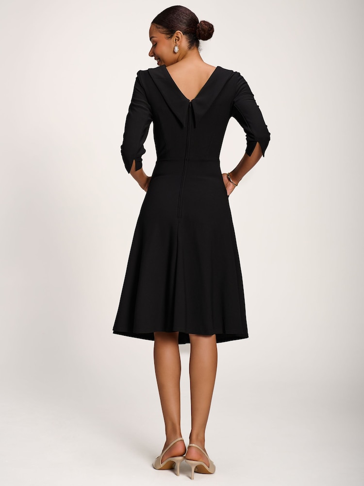 Jolie Moi Black Roll Neck ¾ Sleeve Midi Dress - Image 2 of 6
