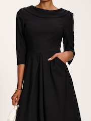 Jolie Moi Black Roll Neck ¾ Sleeve Midi Dress - Image 3 of 6
