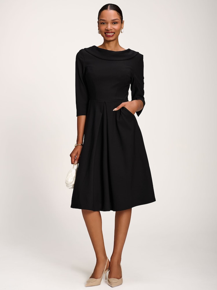 Jolie Moi Black Roll Neck ¾ Sleeve Midi Dress - Image 6 of 6