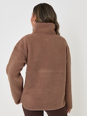 Threadbare Brown Half Zip Borg Fleece - Image 2 of 4