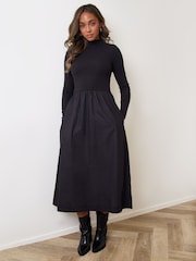 Threadbare Cotton Blend Ribbed Jersey High Neck Midaxi Dress - Bild 1 von 4