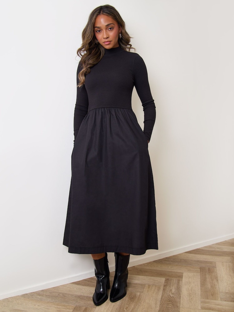 Threadbare Cotton Blend Ribbed Jersey High Neck Midaxi Dress - Bild 1 von 4