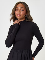 Threadbare Cotton Blend Ribbed Jersey High Neck Midaxi Dress - Bild 4 von 4