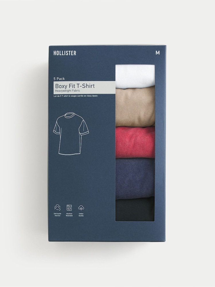 Hollister White Heavyweight Boxy T-Shirts 5 Pack - Image 2 of 2