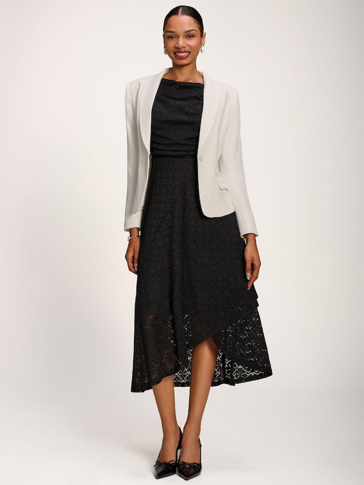 Jolie Moi Black Asymmetrical Draped Midaxi Dress - Image 1 of 6
