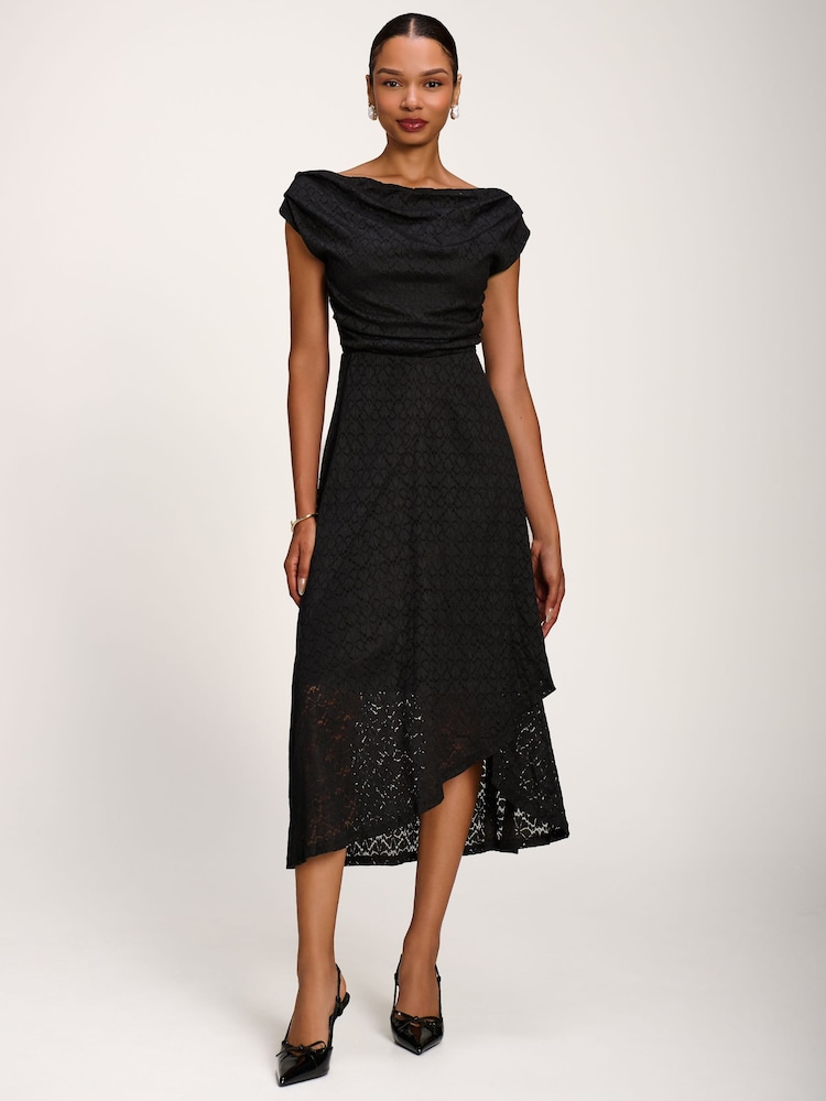 Jolie Moi Black Asymmetrical Draped Midaxi Dress - Image 6 of 6