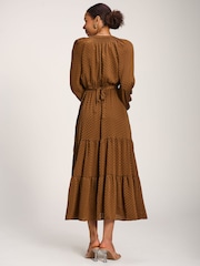 Jolie Moi Brown Long Sleeve Textured Satin Midaxi Dress - Image 2 of 6