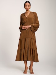 Jolie Moi Brown Long Sleeve Textured Satin Midaxi Dress - Image 4 of 6