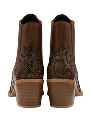 Ravel Brown Leather Block Heel Western Ankle Boots - Image 3 of 4