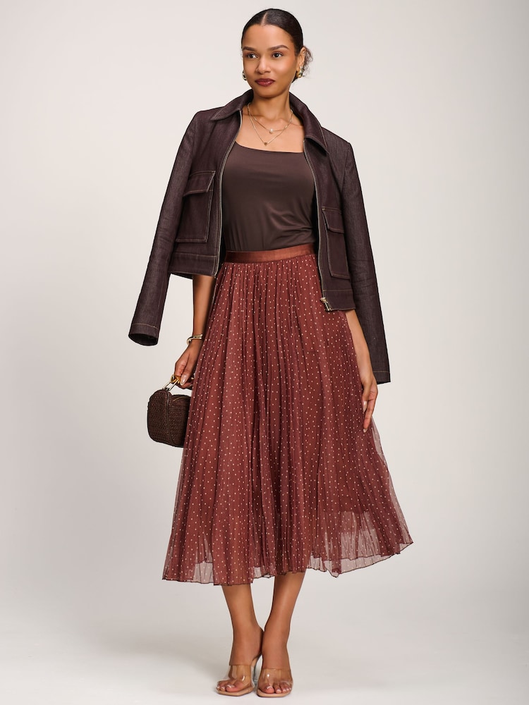 Jolie Moi Print Crinkle Mesh Midi Skirt - Imagen 1 de 6