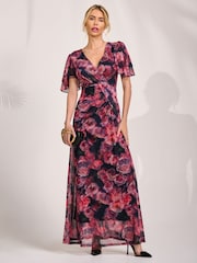 Jolie Moi Pink Angel Sleeve Mesh Maxi Dress - Image 1 of 6