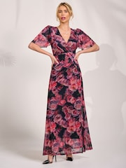 Jolie Moi Pink Angel Sleeve Mesh Maxi Dress - Image 4 of 6