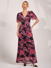 Jolie Moi Pink Angel Sleeve Mesh Maxi Dress - Image 5 of 6