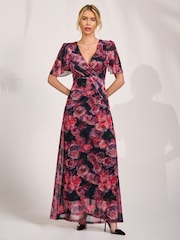Jolie Moi Pink Angel Sleeve Mesh Maxi Dress - Image 6 of 6
