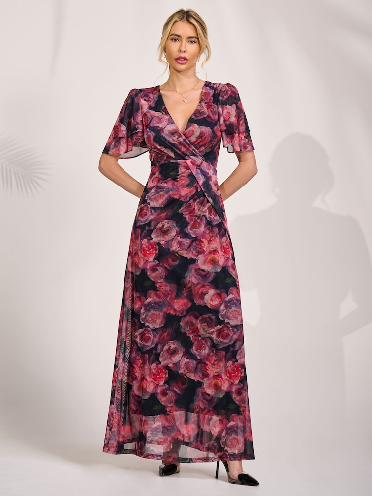 Jolie Moi Pink Angel Sleeve Mesh Maxi Dress - Image 6 of 6