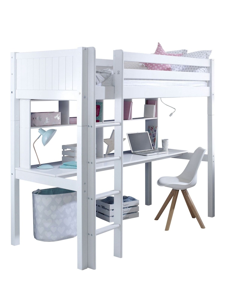 Flexa Kids White Avenue Kids Nordic High Sleeper With Long Desk And Shelving - Image 2 of 2