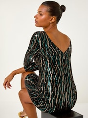 Roman Black Sequin Embellished Velvet Bodycon Dress - Image 2 of 2