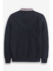 Navy Gingham V Regular Mock Shirt Knitted Crew Jumper - Image 2 of 6