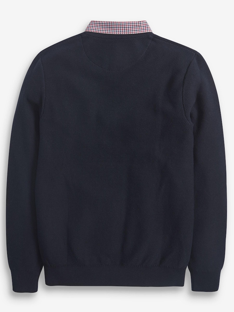 Vichy V bleu marine - Pull ras du cou en maille avec chemise simulée régulière - Image 5 of 6