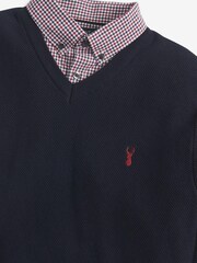 Navy Gingham V Regular Mock Shirt Knitted Crew Jumper - Image 6 of 6