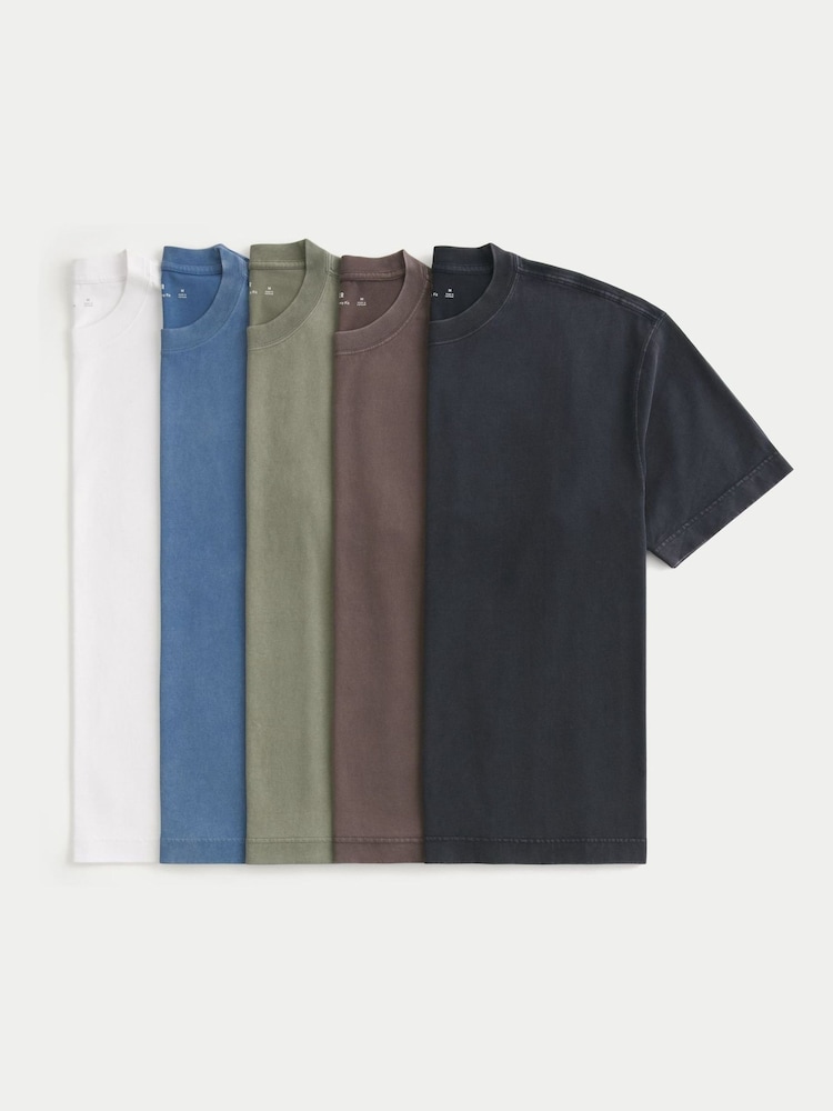 Hollister White/Blue/Green/Brown/Black Heavyweight Boxy T-Shirts 5 Pack - Image 1 of 2