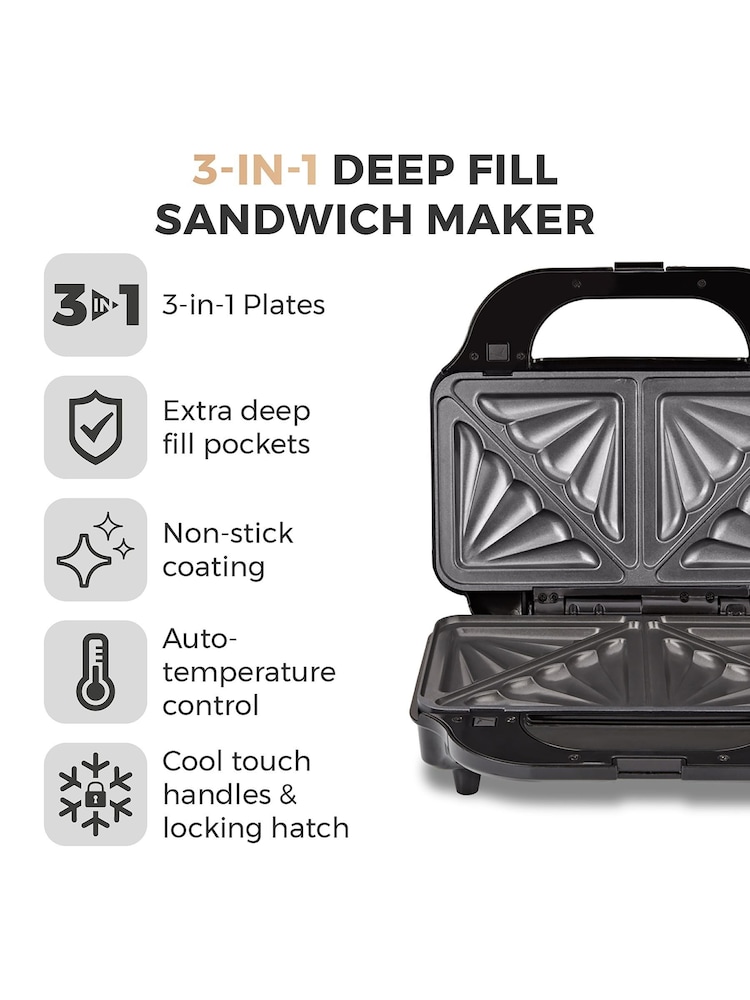Tower Rose Gold 3 in1 Deep Fill Sandwich Maker - Image 2 of 8