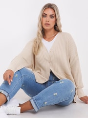 Simply Be Ribbed Slouchy ohlapnejši kroj (po vzoru moških hlač) pletena jopa - Slika 4 iz 4