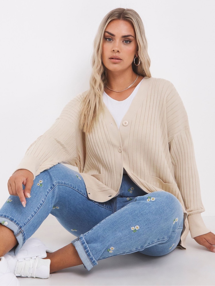 Simply Be Ribbed Slouchy ohlapnejši kroj (po vzoru moških hlač) pletena jopa - Slika 4 iz 4