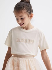 Reiss Pale Pink Jasmine Junior Sequin 100% Cotton T-Shirt - Image 1 of 6