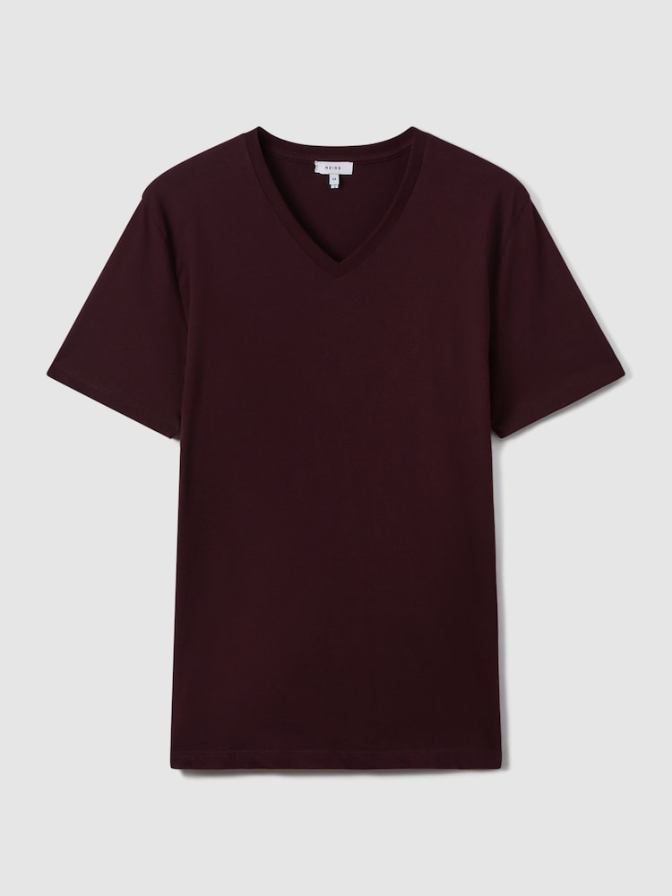Reiss Bordeaux Dayton Cotton V-Neck T-Shirt - Image 2 of 6