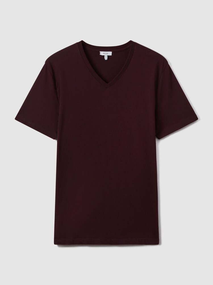 Reiss Bordeaux Dayton Cotton V-Neck T-Shirt - Image 2 of 6 Reiss Bordeaux Dayton Cotton V-Neck T-Shirt - Image 2 of 6