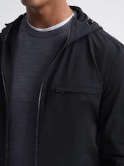 Reiss Black Zuroke Zip Through Hooded Blouson Jacket - Image 4 of 6