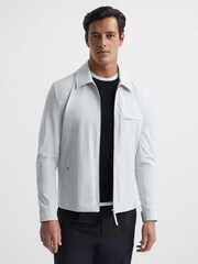 Reiss Ice Grey Tyrone Zip Through Harrington Jacket - Image 1 of 5