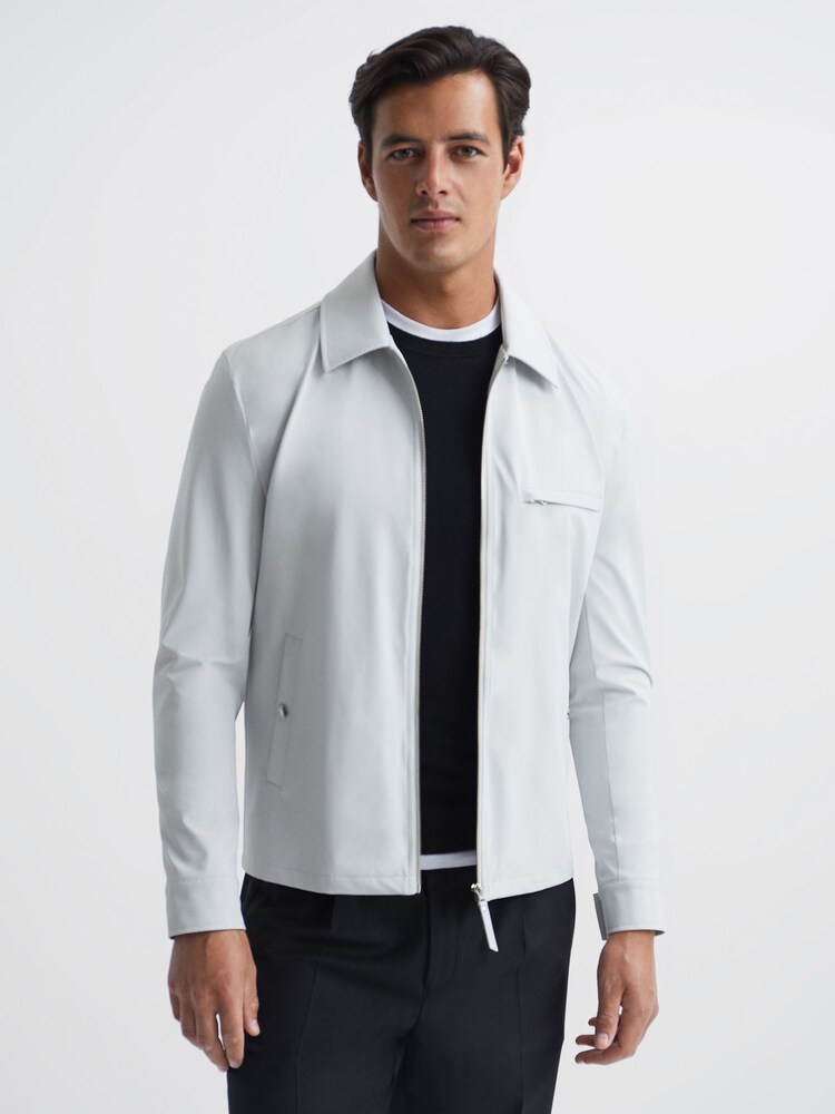 Reiss Ice Grey Tyrone Zip Through Harrington Jacket - Image 1 of 5
