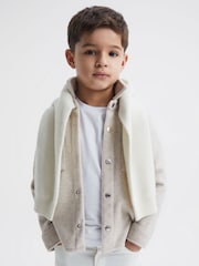 Reiss Oatmeal Loke 9-12 yrs Long Sleeve Press Stud Brushed Overshirt - Image 1 of 7