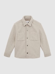 Reiss Oatmeal Loke 9-12 yrs Long Sleeve Press Stud Brushed Overshirt - Image 2 of 7