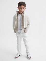 Reiss Oatmeal Loke 9-12 yrs Long Sleeve Press Stud Brushed Overshirt - Image 3 of 7