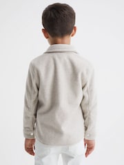 Reiss Oatmeal Loke 9-12 yrs Long Sleeve Press Stud Brushed Overshirt - Image 5 of 7
