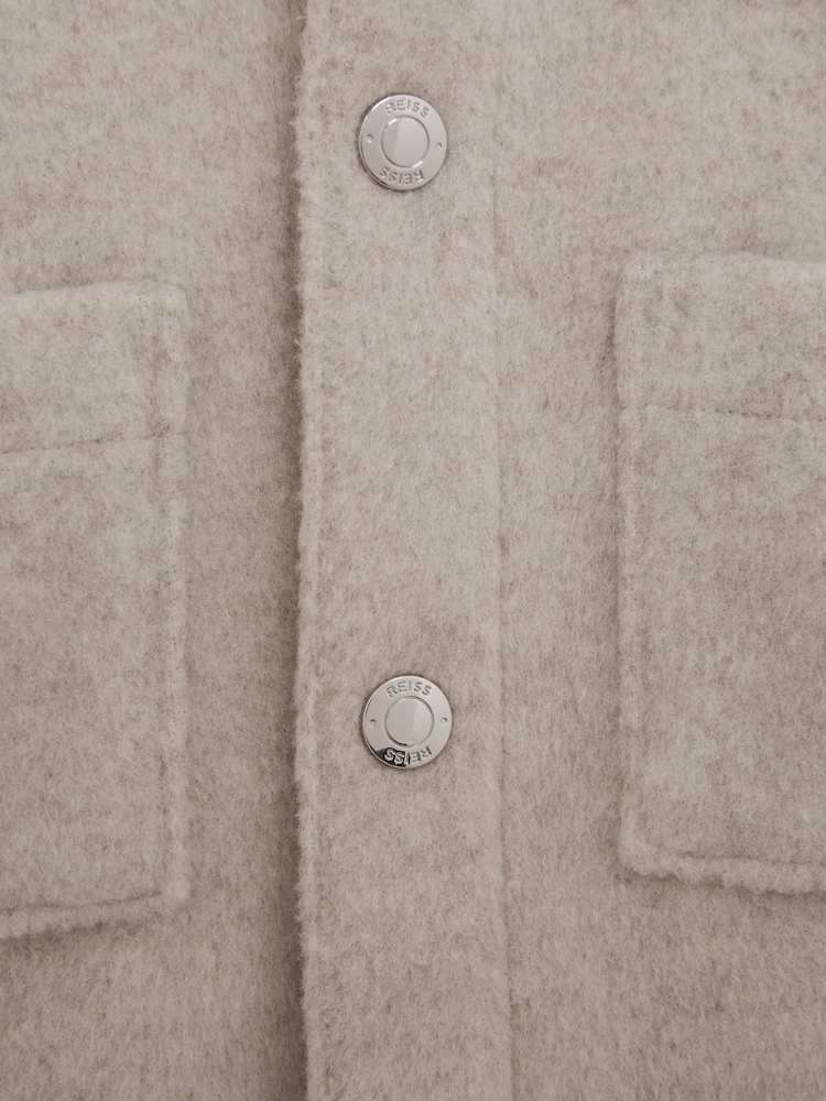 Reiss Oatmeal Loke 9-12 yrs Long Sleeve Press Stud Brushed Overshirt - Image 7 of 7