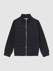 Reiss Navy Flintoff 3-9 yrs Funnel Neck Quilted Hybrid Jacket - Image 2 of 7