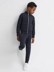 Reiss Navy Flintoff 3-9 yrs Funnel Neck Quilted Hybrid Jacket - Image 3 of 7