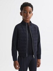 Reiss Navy Flintoff 3-9 yrs Funnel Neck Quilted Hybrid Jacket - Image 4 of 7