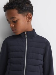Reiss Navy Flintoff 3-9 yrs Funnel Neck Quilted Hybrid Jacket - Image 5 of 7