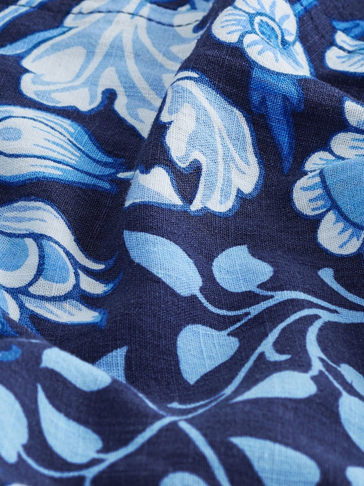 Morris & Co. Hyacinth Navy Floral Tie Neck Linen Blend Summer Dress - Image 7 of 7