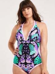 Figleaves Purple Frida Halter Swimsuit In Longer Length - Image 1 of 3